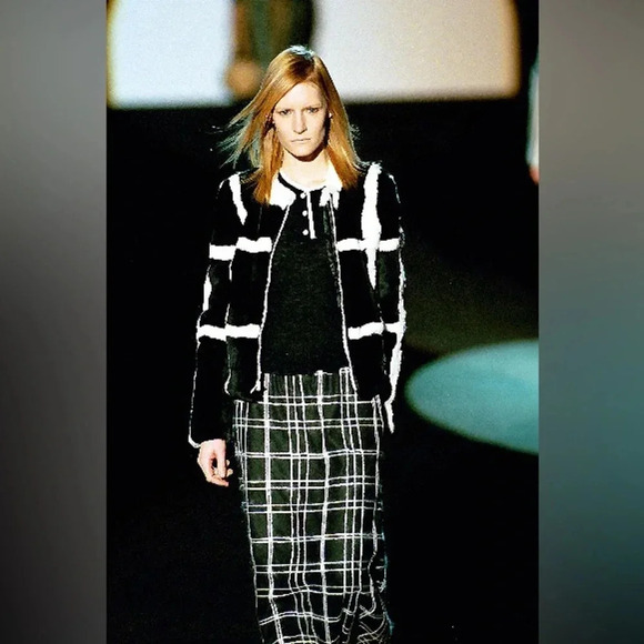 Vintage Anna Sui Fall 1999 90s Striped Plaid Wool Fuzzy Brushed Pencil Skirt - Picture 4 of 9